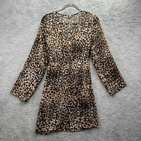 La Palapa XL Sheer Animal Print Cover Up Dress Long Sleeves Front Tie Beach Pool - Picture 6 of 10